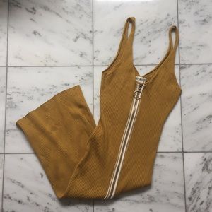 Mustard Zippered O-Ring Ribbed Knit Dress